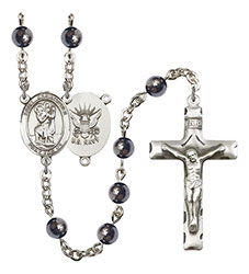 St. Christopher/Navy 6mm Hematite Rosary R6002S-8022S6