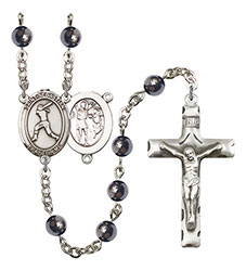 St. Sebastian/Softball 6mm Hematite Rosary R6002S-8183