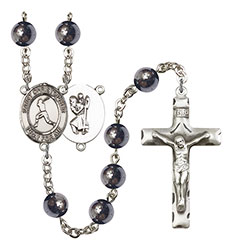 St. Christopher/Baseball 8mm Hematite Rosary R6003S-8150