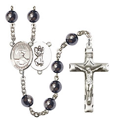 St. Christopher/Water Polo-Women 8mm Hematite Rosary R6003S-8199