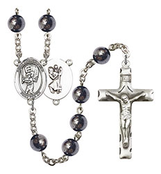 St. Christopher/Baseball 8mm Hematite Rosary R6003S-8500
