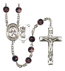 St. Christopher/Field Hockey 7mm Brown Rosary R6004S-8195