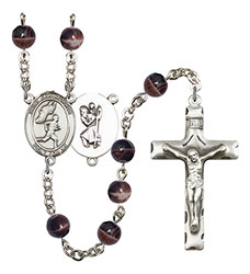 St. Christopher/Track&amp;Field 7mm Brown Rosary R6004S-8509