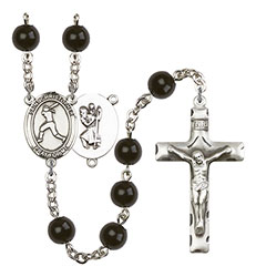 St. Christopher/Softball 7mm Black Onyx Rosary R6007S-8145