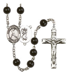 St. Christopher/Baseball 7mm Black Onyx Rosary R6007S-8150