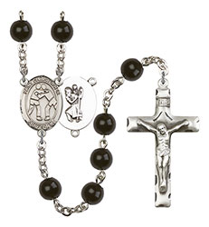 St. Christopher/Wrestling 7mm Black Onyx Rosary R6007S-8159