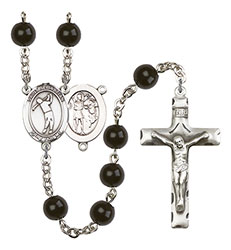 St. Sebastian/Golf 7mm Black Onyx Rosary R6007S-8162