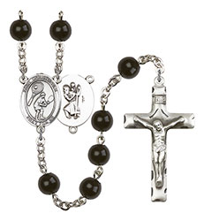 St. Christopher/Tennis 7mm Black Onyx Rosary R6007S-8505