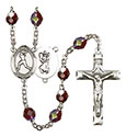 St. Christopher/Softball 7mm Garnet Aurora Borealis Rosary R6008GTS-8145