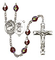St. Christopher/Gymnastics 7mm Garnet Aurora Borealis Rosary R6008GTS-8513