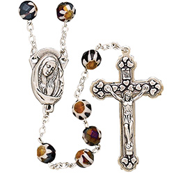 Rosary with Hand Painted Glass Black Beads SR3951