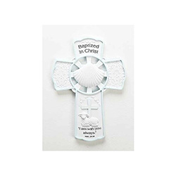 Baptism Cross &quot;Baptized in Christ&quot; Resin/Stone