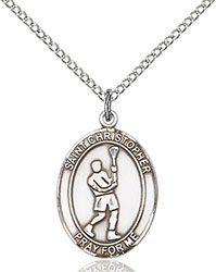 Sterling Silver St. Christopher/Lacrosse Pendant 8144