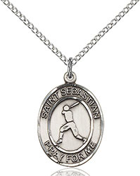 Sterling Silver St. Sebastian/Baseball Pendant 8160