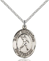 Sterling Silver St. Sebastian/Football Pendant 8161