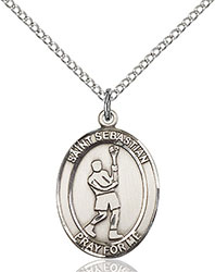 Sterling Silver St. Sebastian/Lacrosse Pendant 8174