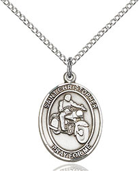 Sterling Silver St. Christopher/Motorcycle Pendant 8185