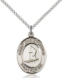 Sterling Silver St. Christopher Skiing Pendant 8193