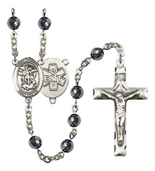 St. Michael/EMT 6mm Hematite Rosary R6002S-8076S10