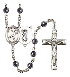 St. Christopher/Figure Skating 6mm Hematite Rosary R6002S-8139