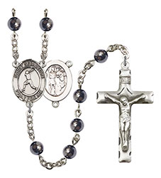 St. Sebastian/Baseball 6mm Hematite Rosary R6002S-8160