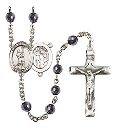 St. Sebastian/Lacrosse 6mm Hematite Rosary R6002S-8174