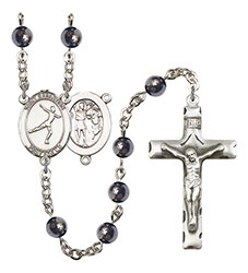 St. Sebastian/Figure Skating 6mm Hematite Rosary R6002S-8177