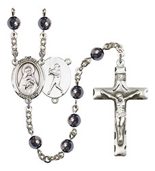 St. Rita/Baseball 6mm Hematite Rosary R6002S-8181