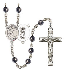 St. Christopher/Surfing 6mm Hematite Rosary R6002S-8184