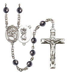 St. Christopher/Motorcycle 6mm Hematite Rosary R6002S-8185