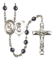 St. Christopher/Rugby 6mm Hematite Rosary R6002S-8194