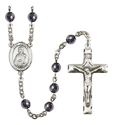 St. Gerald 6mm Hematite Rosary R6002S-8404