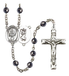 St. Christopher/Baseball 6mm Hematite Rosary R6002S-8500