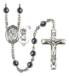 St. Christopher/Basketball 6mm Hematite Rosary R6002S-8502