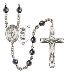 St. Christopher/Track&amp;Field 6mm Hematite Rosary R6002S-8509