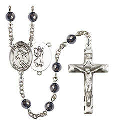 St. Christopher/Track&amp;Field 6mm Hematite Rosary R6002S-8510