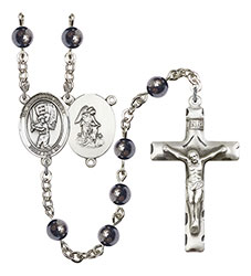 Guardian Angel/Baseball 6mm Hematite Rosary R6002S-8700