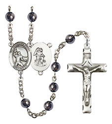 Guardian Angel/Football 6mm Hematite Rosary R6002S-8701