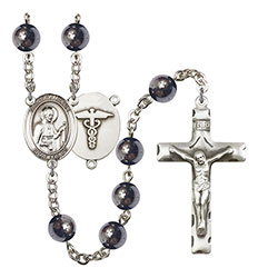 St. Camillus of Lellis/Nurse 8mm Hematite Rosary R6003S-8019S9