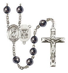 St. Christopher/Navy 8mm Hematite Rosary R6003S-8022S6