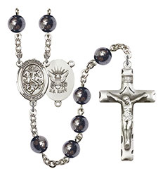 St. George/Navy 8mm Hematite Rosary R6003S-8040S6
