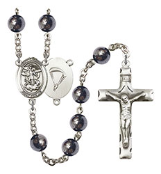 St. Michael/Paratrooper 8mm Hematite Rosary R6003S-8076S7