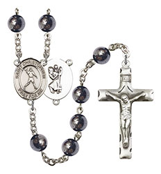 St. Christopher/Football 8mm Hematite Rosary R6003S-8151