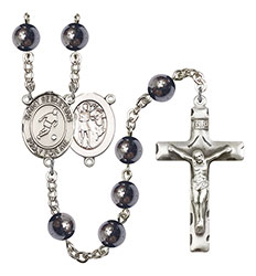 St. Sebastian/Soccer 8mm Hematite Rosary R6003S-8164