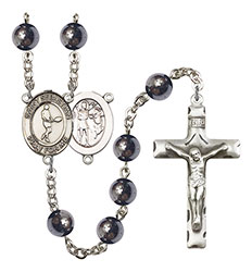 St. Sebastian/Tennis 8mm Hematite Rosary R6003S-8166