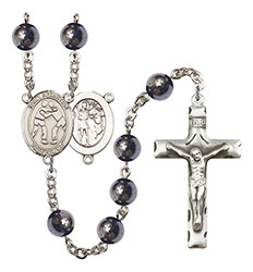 St. Sebastian/Wrestling 8mm Hematite Rosary R6003S-8171