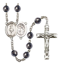 St. Sebastian/Dance 8mm Hematite Rosary R6003S-8173
