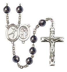 St. Sebastian/Figure Skating 8mm Hematite Rosary R6003S-8177