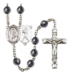 St. Rita/Baseball 8mm Hematite Rosary R6003S-8181