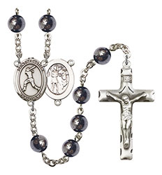 St. Sebastian/Softball 8mm Hematite Rosary R6003S-8183